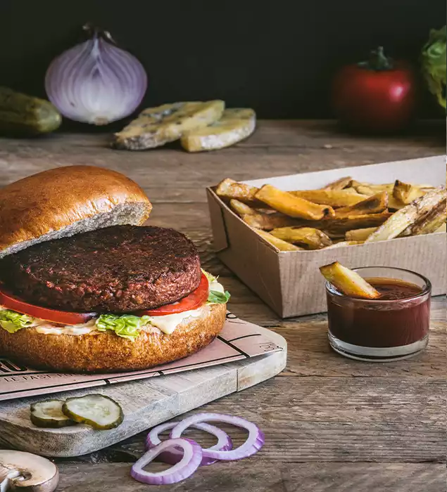 FREESTYLE_VEGE_FRITES Burger FreeStyle Végé, votre burger avec steak végétal à personnaliser